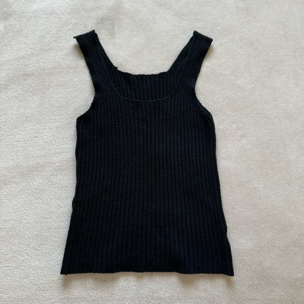 Brandy Melville Black Ribbed Knit Square Neck Tank Top